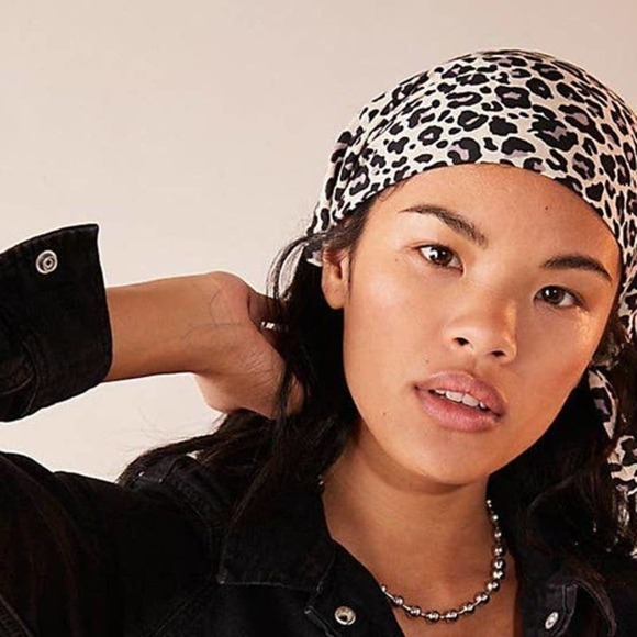 Free People Printed Plaid Hair Scarf Blush Orange - Picture 6 of 6